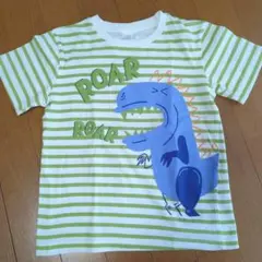 恐竜イラスト 緑と白ストライプTシャツのサムネイル