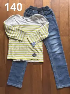 BREEZE ボーダー長袖Tシャツ デニムパンツ セット 140