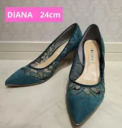 ティールカラー スエード レース ハイヒール