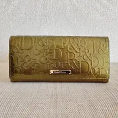 Pinky&Dianne 長財布 エナメル エンボス カーキ　ゴールドラメ