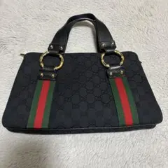 美品GUCCI グッチメタルバンブー シェリーラインGGキャンバスハンドバッグ