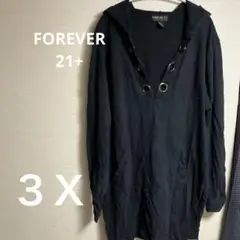 FOREVER 21+ ブラックチュニック 3Xゆったりサイズフード付き