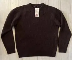 新品 無印良品 ヤク入りウール畦編みクルーネックセーター ブラウン ニット