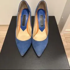 青いスエード ポインテッドトゥ ハイヒール