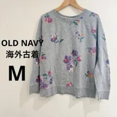 OLD NAVY 花柄　長袖　トップス M グレー　海外古着