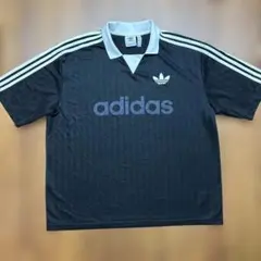 希少 80年代 adidas アディダス デカ ロゴ プリント 半袖 ポロシャツ 