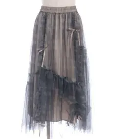 axes femme ドロストチェックチュールスカート　ベージュ