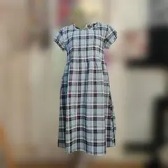 新品更にOFF❤ 青系 チェック 半袖 シャツワンピース ロング丈 伸縮性あり