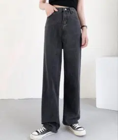 ブラック ハイウエスト デニムパンツ