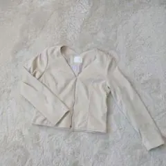 ♡【MIIA】ミーア ノーカラージャケット アイボリー系 Mのサムネイル