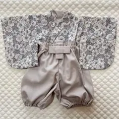 ハンドメイド☆ベビー袴☆花柄☆グレー地×薄いベージュ