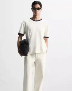 ZARA リブコントラスト　ベーシック Tシャツ