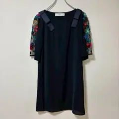 tocco closet 五分袖ワンピース　シースルー　花柄　綺麗め　ネイビー