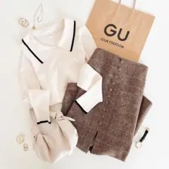 GU リブバイカラーセーター　ネイビー×ホワイト　サイズL