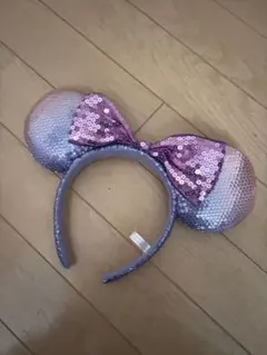 スパンコールリボンカチューシャ ピンク紫