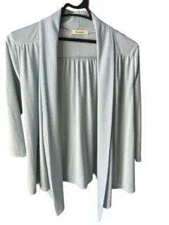 ✨ほぼ未使用品✨ライトグリーン 五分袖カーディガン 光沢あり レディース M