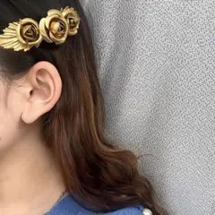 ヴィンテージ ローズモチーフ ゴールド バレッタ