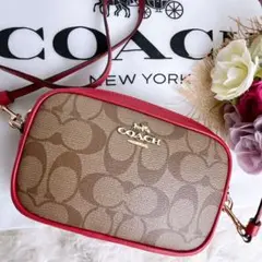 極美品☆COACHコーチ 2wayショルダーカメラバッグ ブラウン レッド