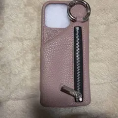 ジッパーポケット付きピンクiPhone16Proケース