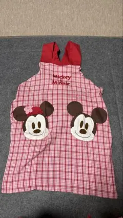 ミッキー ミニー エプロン 赤 チェック