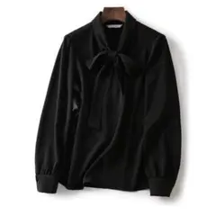 レディース 　シフォンブラウス　 リボン 　黒 ブラック 　ボウタイ　 2XL
