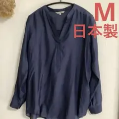 【美品‼️】SOFUOLソフール　　シフォン風ブラウス　　M 濃紺 日本製のサムネイル
