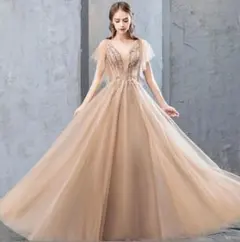 送料無料 未使用 結婚式 刺繍 チュール ドレス 9号 M (WA1008)