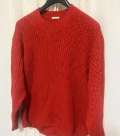 レッド ニットセーター クルーネック 長袖