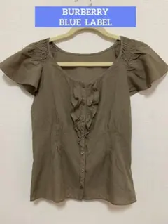 バーバリーブルーレーベル　カーキ　 フリル付き半袖シャツ　ブラウス　サイズ38