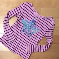 GAP kids♡スパンコール 星♡ボーダー♡長袖Tシャツ♡ロンT♡紫色♡