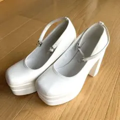 【新品未使用】白 厚底パンプス ストラップ ハイヒール 11.5cm 37サイズ