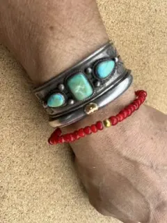 ワンポイントGOLD17〜20cmアンティークホワイトハーツビーズブレスレット