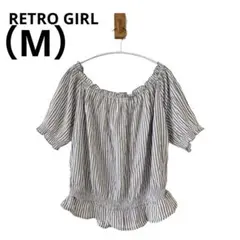 0769 RETRO GIRLレトロガール半袖ブラウスストライプ柄フリルMサイズ