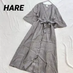 ハグオーワー 花柄ロングワンピース シャツワンピース 長袖 グレー 2