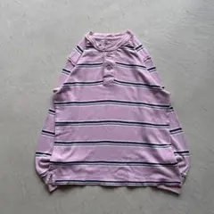 00s old uniqlo henry ボーダー ヘンリーネック ピンク M