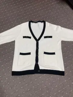 ホワイト・ブラック メッシュ編みカーディガン