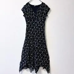 Jody 花柄ロングワンピース S相当　ブラック 半袖 フレア