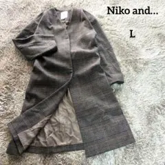 Niko and…　Vネックカラーウール混 グレンチェックロングコート　L