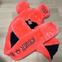 ディズニー　ピンク　ミッキー　手袋付きマフラー　マフラーキャップ