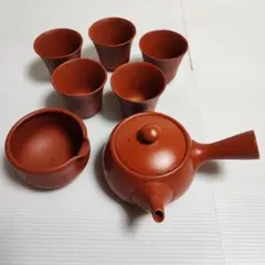 常滑焼 朱泥 茶器揃 香山 急須 湯冷 湯呑 茶道具7点セット ◎匿名配送