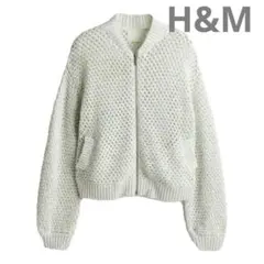 美品 H&M ジップアップニット 春色 ミックスカラー 透かし編み　羽織り