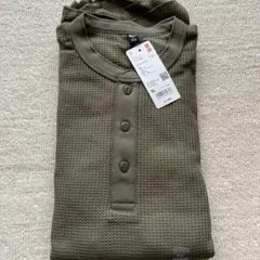 ワッフルヘンリーネックTシャツ　メンズ　ユニクロ　XL カーキ　新品