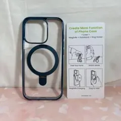 iPhone15Pro Magsafe対応 スタンド付き ケース 透明 ブルー