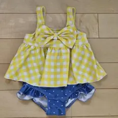 美品　女の子用ワンピース水着 110cm 可愛い黄色ギンガムチェック