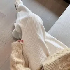 裏起毛 ワイドパンツ ホワイト フリーサイズ 極暖 高品質 厚手 冬用 裏ボア