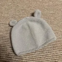 グレーの耳付きニットベビー帽子44〜46センチ