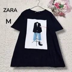 【 ザラ ZARA 】 グラフィックプリント　半袖 Tシャツ　カットソー　黒　M