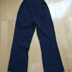 リブパンツ　ワイドパンツ　黒　ブラック　セルフカット　パンツ　レディース
