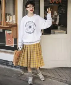 【BONLECILL】タータンチェックミディ丈プリーツスカート