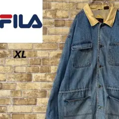 FILAフィラ　ヴィンテージ　デニムカバーオール　ビッグシルエット　刺繍ロゴXLのサムネイル